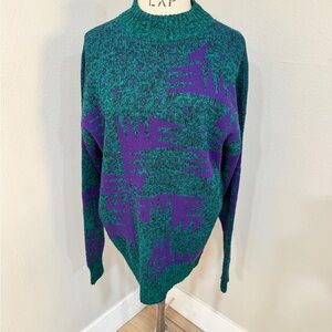 Vintage Playboy Men’s Playboy Brand Teal and Purple Patterned Sweater. Large